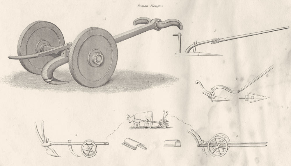 FARMING. Agricultural Implements; Roman Ploughs 1880 old antique print picture